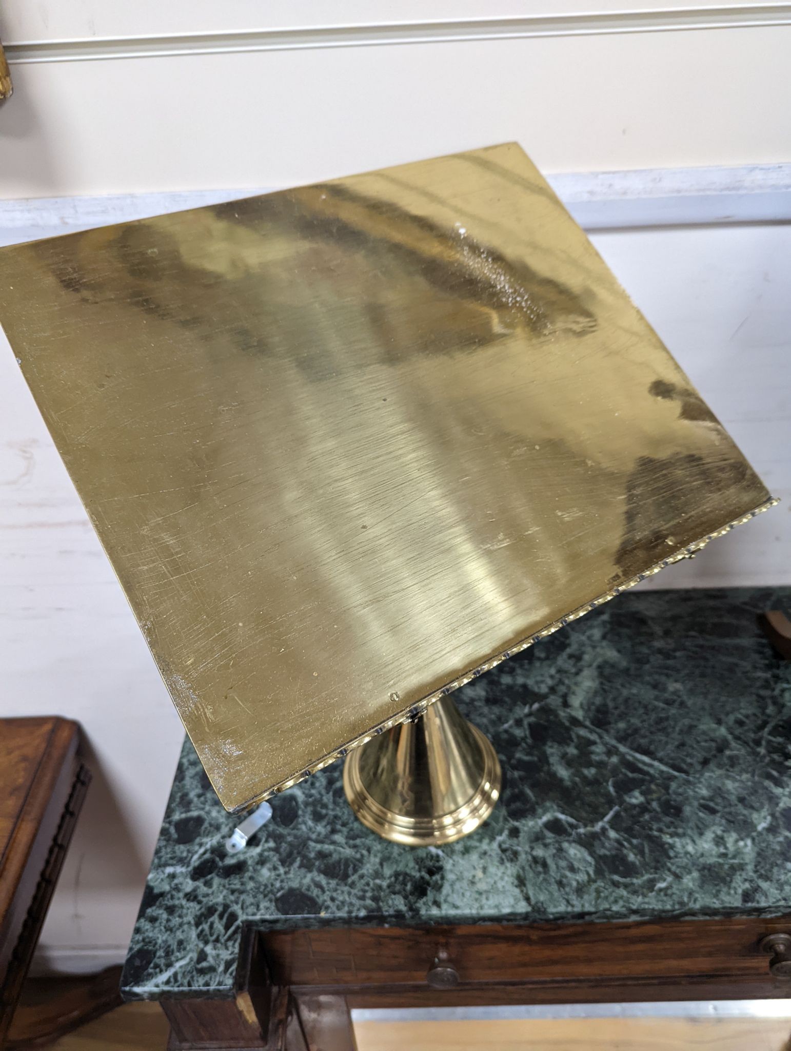 A 19th century brass ecclesiastical lectern in the manner of William Butterfield, width 38cm, depth 32cm, height 46cm